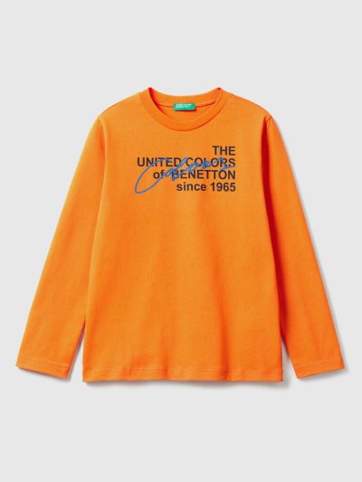 Kids' Benetton Long Sleeve Organic Cotton T Shirts Orange | NZ922709