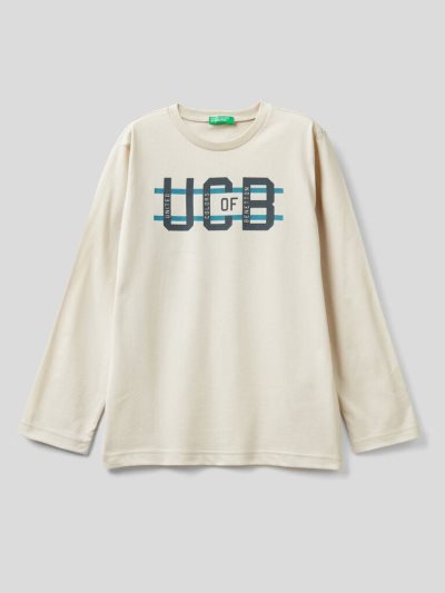 Kids' Benetton Long Sleeve Organic Cotton T Shirts Creamy White | NZ936978