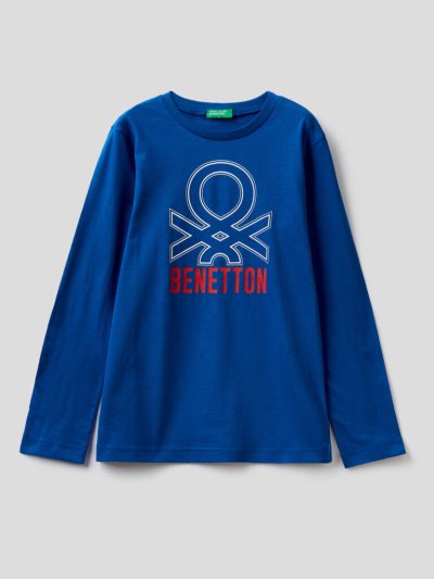 Kids' Benetton Long Sleeve Organic Cotton T Shirts Bright Blue | NZ942514