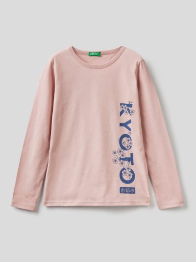 Kids' Benetton Long Sleeve Organic Cotton T Shirts Soft Pink | NZ949533