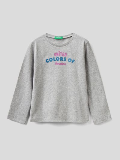 Kids' Benetton Long Sleeve Organic Cotton T Shirts Grey | NZ950525
