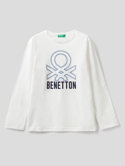 Kids' Benetton Long Sleeve Organic Cotton T Shirts Creamy White | NZ955247