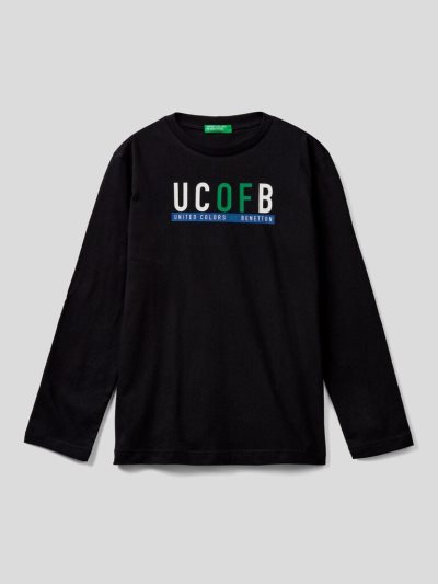 Kids' Benetton Long Sleeve Organic Cotton T Shirts Black | NZ958972