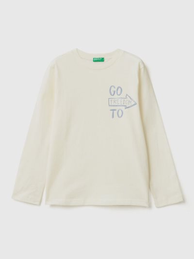 Kids' Benetton Long Sleeve Print T Shirts Creamy White | NZ002928