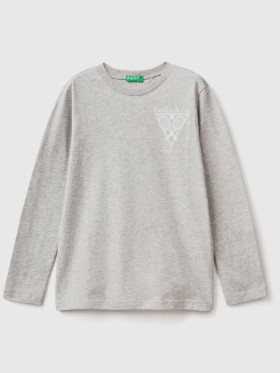 Kids' Benetton Long Sleeve Print T Shirts Light Grey | NZ568429