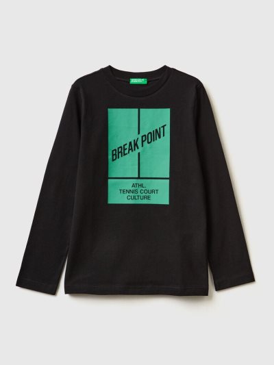 Kids' Benetton Long Sleeve Print T Shirts Black | NZ874572