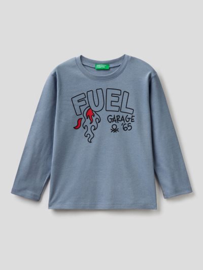 Kids' Benetton Long Sleeve Slogan Print T Shirts Air Force Blue | NZ539361