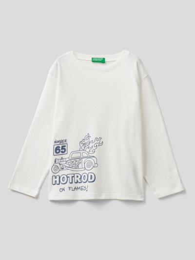 Kids' Benetton Long Sleeve Slogan Print T Shirts Creamy White | NZ723747