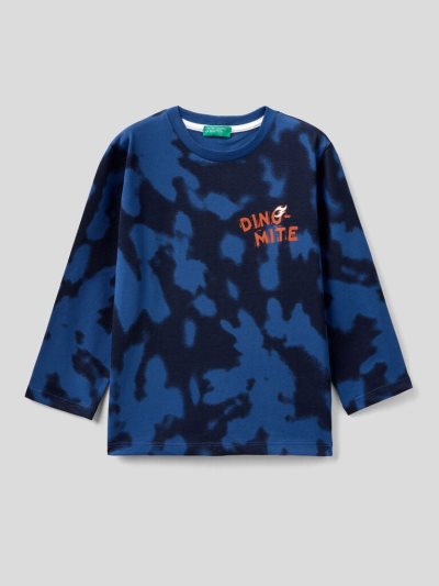 Kids' Benetton Long Sleeve Tie-dye T Shirts Dark Blue | NZ465237