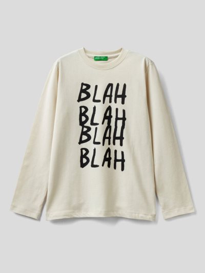 Kids' Benetton Long Sleeve Warm Cotton T Shirts Creamy White | NZ054196