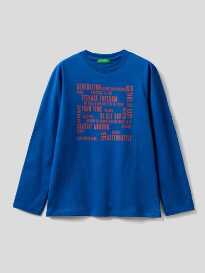Kids' Benetton Long Sleeve Warm Cotton T Shirts Bright Blue | NZ119311