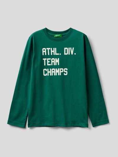 Kids' Benetton Long Sleeve Warm Cotton T Shirts Green | NZ248509