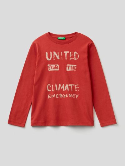 Kids' Benetton Long Sleeve Warm Cotton T Shirts Red | NZ472923