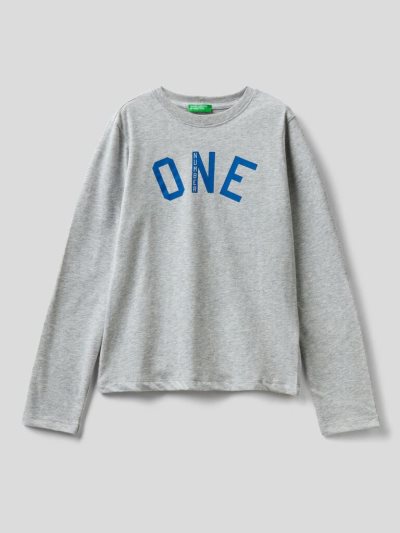 Kids' Benetton Long Sleeve Warm Cotton T Shirts Grey | NZ482737