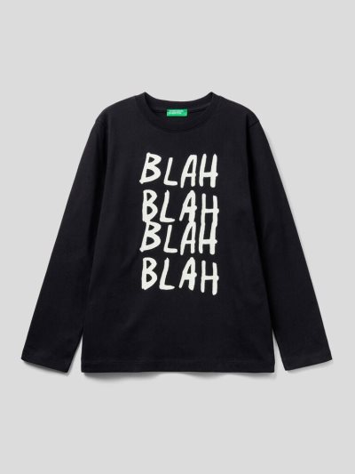 Kids' Benetton Long Sleeve Warm Cotton T Shirts Black | NZ492792