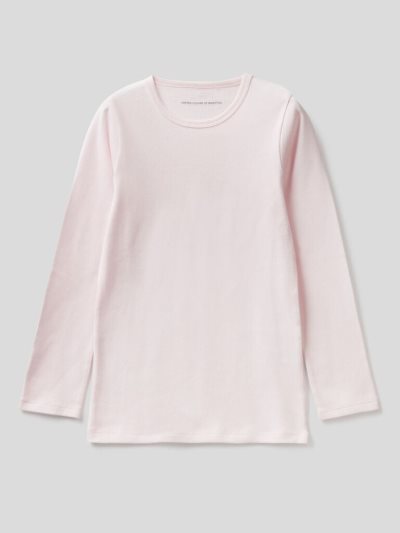 Kids' Benetton Long Sleeve Warm Cotton T Shirts Soft Pink | NZ632627