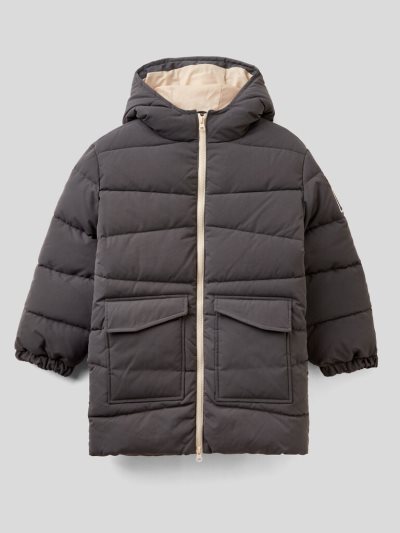Kids' Benetton Longline Hood Padded Jackets Dark Grey | NZ362974