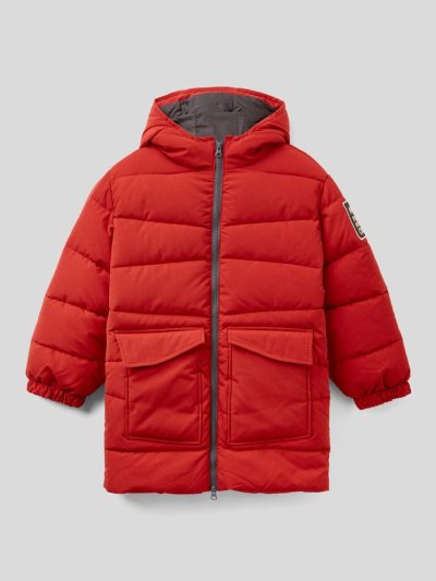 Kids' Benetton Longline Hood Padded Jackets Red | NZ467879