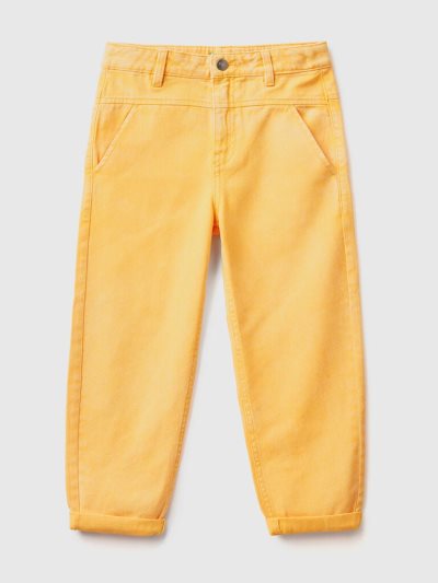 Kids' Benetton Loose Fit Cotton Trousers Yellow | NZ686377