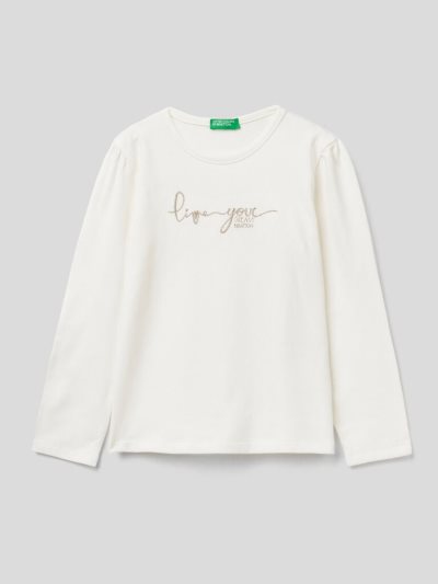 Kids' Benetton Lurex Embroidery Long Sleeve T-shirts Creamy White | NZ004826