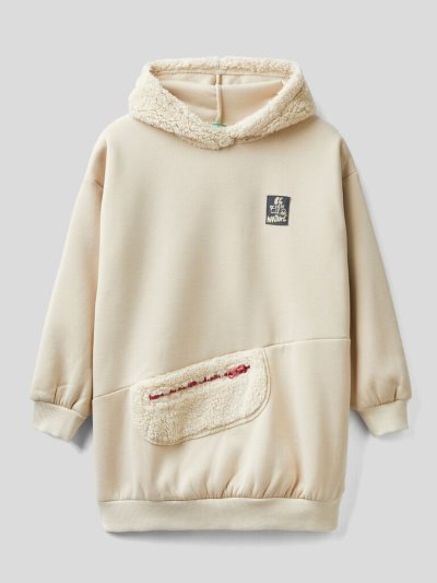 Kids' Benetton Maxi Fur Hoodie Creamy White | NZ301112