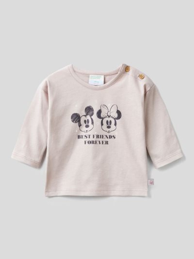 Kids' Benetton Mickey & Friends Warm Cotton T Shirts Soft Pink | NZ524121
