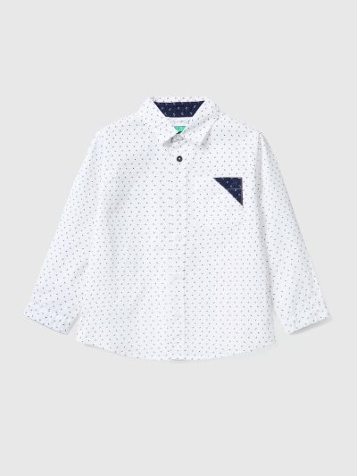 Kids' Benetton Micro Patterned Pocket Shirts White | NZ658830