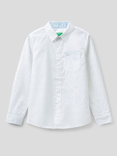 Kids' Benetton Micro Patterned Pocket Shirts White | NZ946853