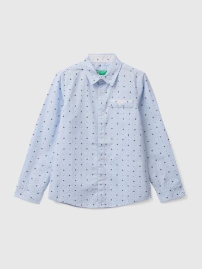 Kids' Benetton Micro Patterned Shirts Sky Blue | NZ456139