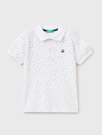 Kids' Benetton Micro Patterned Slim Fit Short Sleeve Polos White | NZ070113