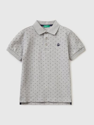 Kids' Benetton Micro Patterned Slim Fit Short Sleeve Polos Light Grey | NZ108986