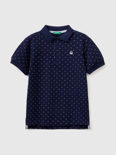 Kids' Benetton Micro Patterned Slim Fit Short Sleeve Polos Blue | NZ732511