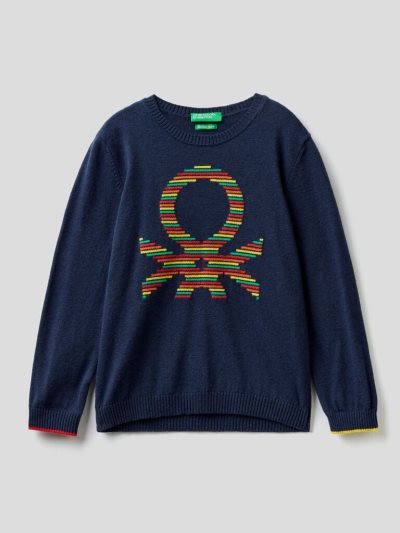 Kids' Benetton Multicolored Logo Sweaters Dark Blue | NZ903998