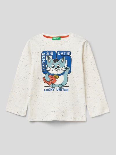 Kids' Benetton Multicolored Print Long Sleeve T-shirts Creamy White | NZ512030
