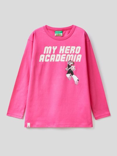 Kids' Benetton My Hero Academia Warm Cotton Long Sleeve T-shirts Fuchsia | NZ467912