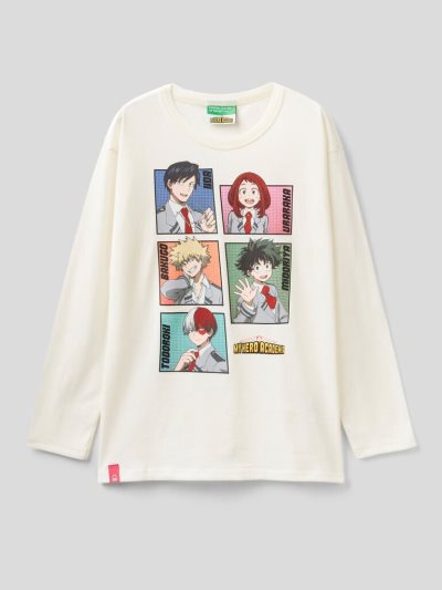 Kids' Benetton My Hero Academia Warm Cotton Long Sleeve T-shirts Creamy White | NZ503783