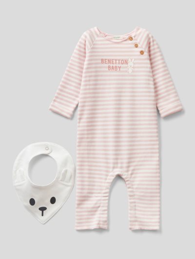 Kids' Benetton Onesie And Bib Pure Cotton Dungarees Pink | NZ145277