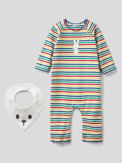 Kids' Benetton Onesie And Bib Pure Cotton Dungarees Multi-color | NZ231687