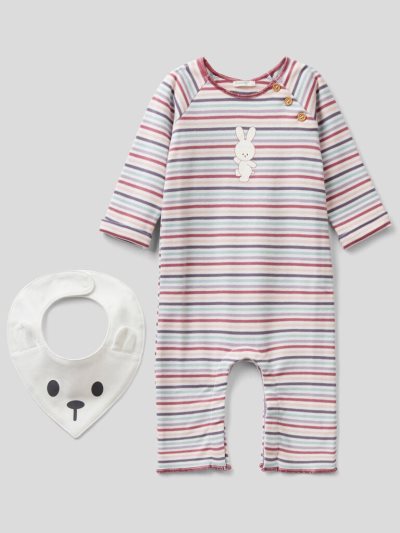 Kids' Benetton Onesie And Bib Pure Cotton Dungarees Pastel Pink | NZ335476