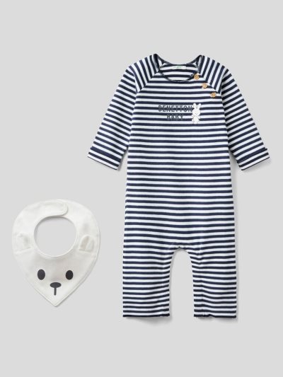 Kids' Benetton Onesie And Bib Pure Cotton Dungarees Dark Blue | NZ819685