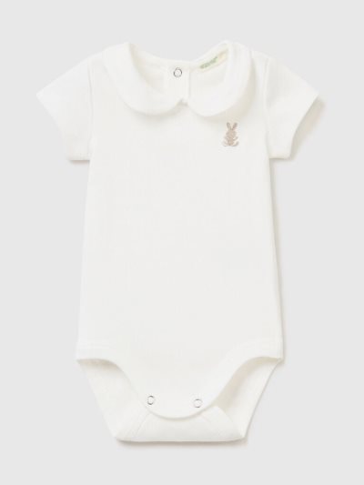 Kids' Benetton Onesie Collar Organic Cotton Outfit Creamy White | NZ097628