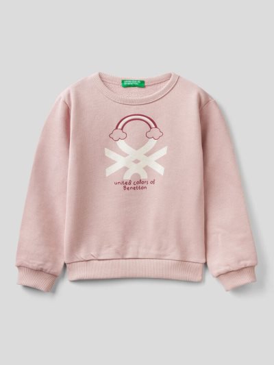 Kids' Benetton Organic Cotton Glittery Print Sweatshirt Soft Pink | NZ213557