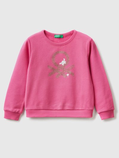 Kids' Benetton Organic Cotton Glittery Print Sweatshirt Fuchsia | NZ320146