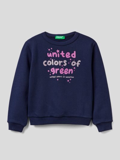 Kids' Benetton Organic Cotton Glittery Print Sweatshirt Dark Blue | NZ463431