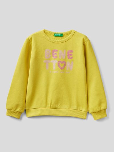 Kids' Benetton Organic Cotton Glittery Print Sweatshirt Yellow | NZ466665
