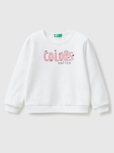 Kids' Benetton Organic Cotton Glittery Print Sweatshirt White | NZ522754