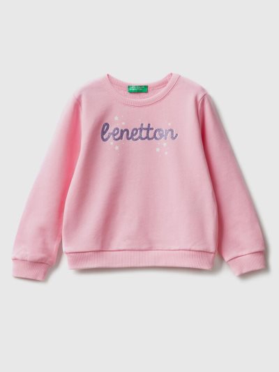Kids' Benetton Organic Cotton Glittery Print Sweatshirt Pink | NZ797908