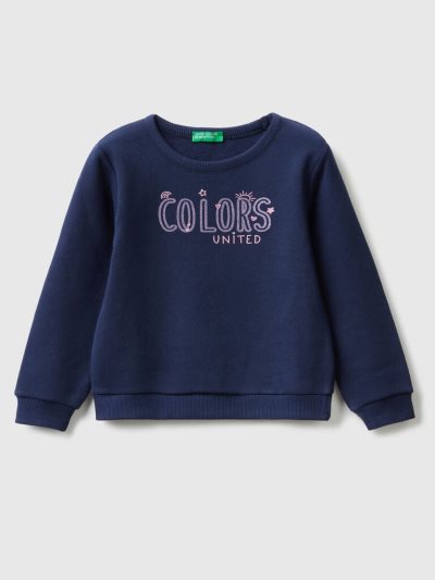 Kids' Benetton Organic Cotton Glittery Print Sweatshirt Dark Blue | NZ915180