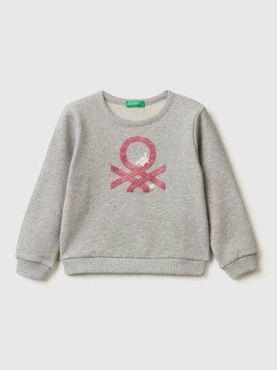 Kids' Benetton Organic Cotton Glittery Print Sweatshirt Light Grey | NZ945061