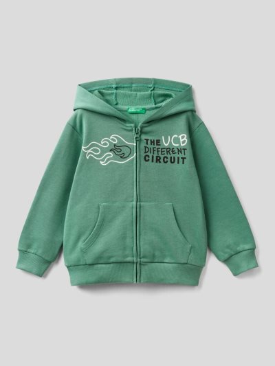 Kids' Benetton Organic Cotton Hood Hoodie Green | NZ215254